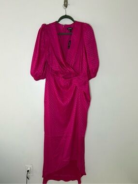 Express Fuchsia Wrap Midi Dress Size Medium